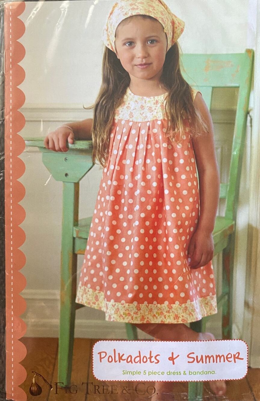 Polkadots & Summer 5 Piece Dress and Bandana Pattern for Girls Size 3-6